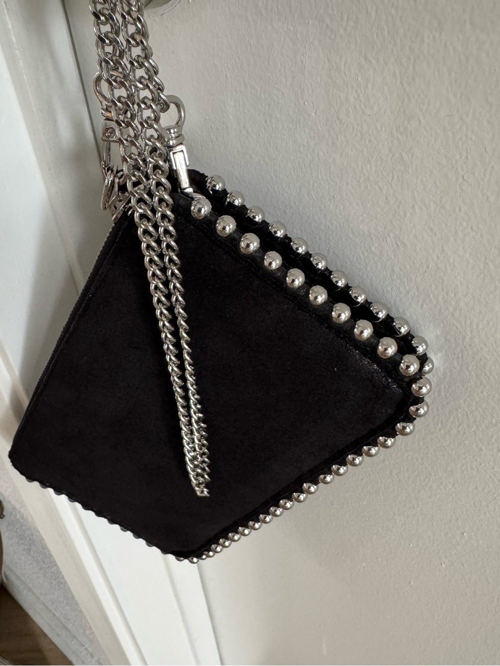 ZARA Black Studded Suede Crossbody Bag - Multiple Zipper